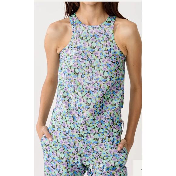 Lanhtropy Loto Metallic Linen Top in Meadow Print S - Picture 1 of 4